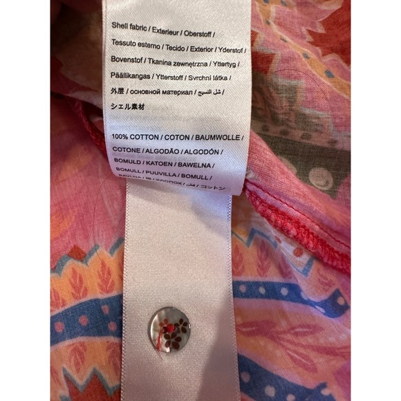 FARM Rio Mystic Bush Ruffled Blouse Floral Bird Print Button Front Ruffled Red M - Picture 11 of 16